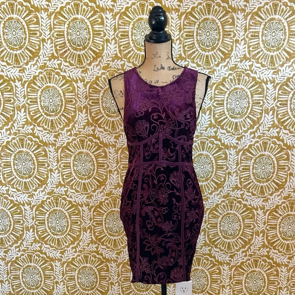 Free People Burnout Babe Velvet Floral Sleeveless Bodycon Mini Dress Rio Vino M